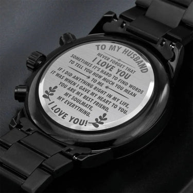 To My Husband - Premium Black Chronograph Watch - Gift Set - SLDDL0038 - Sunshine Letters Co